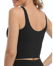 Wirefree Padded Sports Bra Cropped Tank Top#color_black