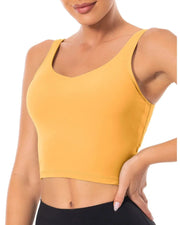 Wirefree Padded Sports Bra Cropped Tank Top#color_amber-yellow