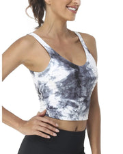 Wirefree Padded Sports Bra Cropped Tank Top#color_black-white-tie-dye