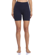 6" High Waisted Athletic Shorts#color_navy-blue