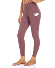 25" High Waisted Athletic Pants With Pocket#color_dusty-red