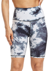 8" Athletic Biker Shorts#color_black-white-tie-dye