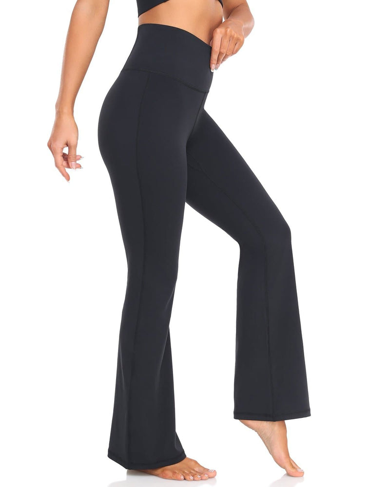 High Waisted Flare Yoga Pants with Pockets - black flared yoga pants #color_ Black / XS