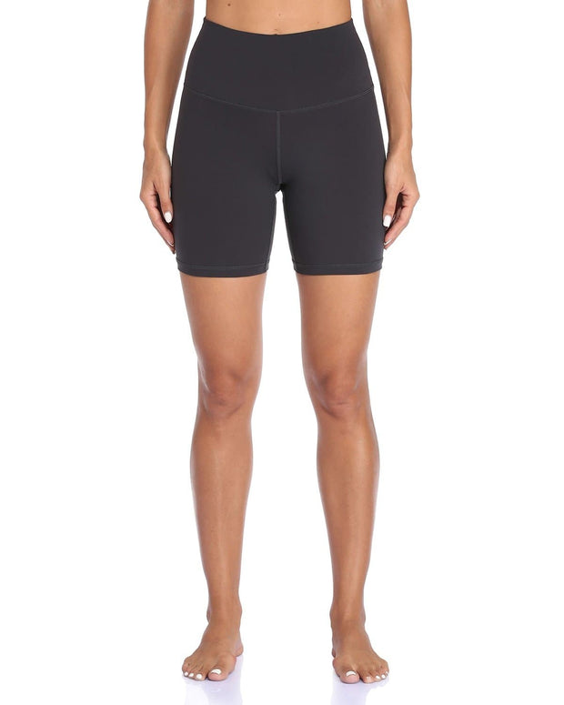  YUNOGA Womens High Waist Athletic Shorts 6 Inseam Yoga Shorts  No Front Seam Workout Running Biker Shorts