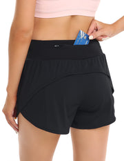 Mesh Liner Running Shorts With Pockets#color_black